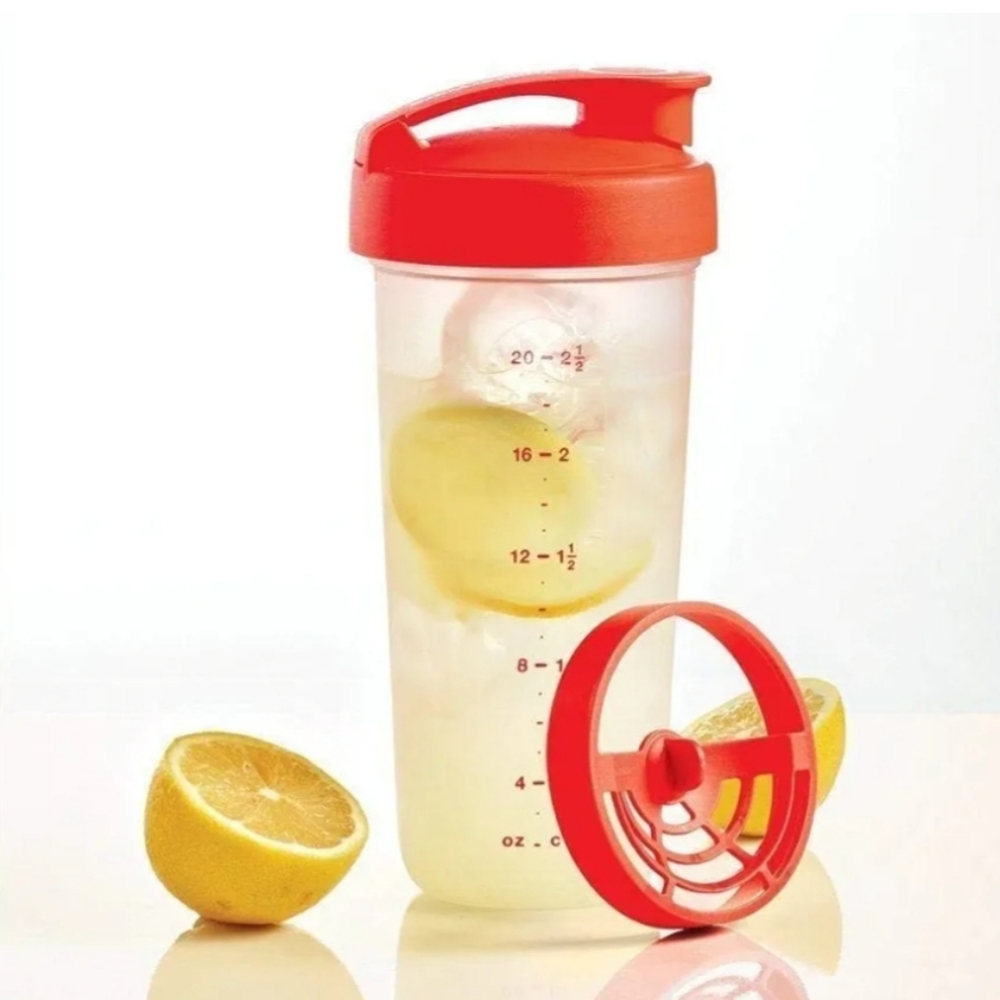 Tupperware Red Shaker Bottle with Measurement Marks